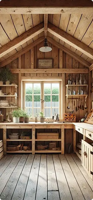 l'agencement en bois de l'intérieur d'une petite pièce